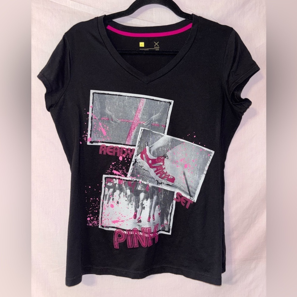 Xersion Black Tee with Pink Trim